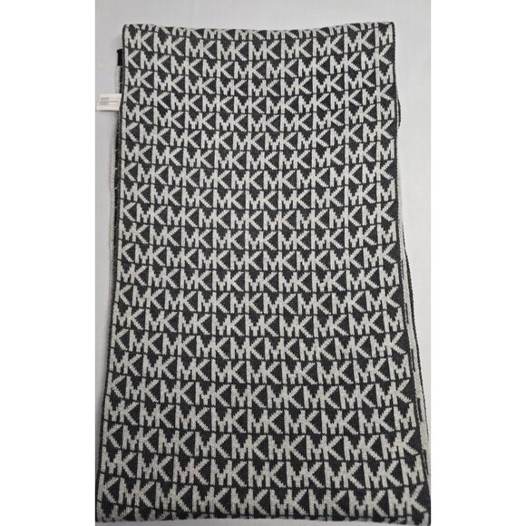 Michael Kors Knit Scarf Black & White MK Logo Lightweight Winter warm - Picture 5 of 6